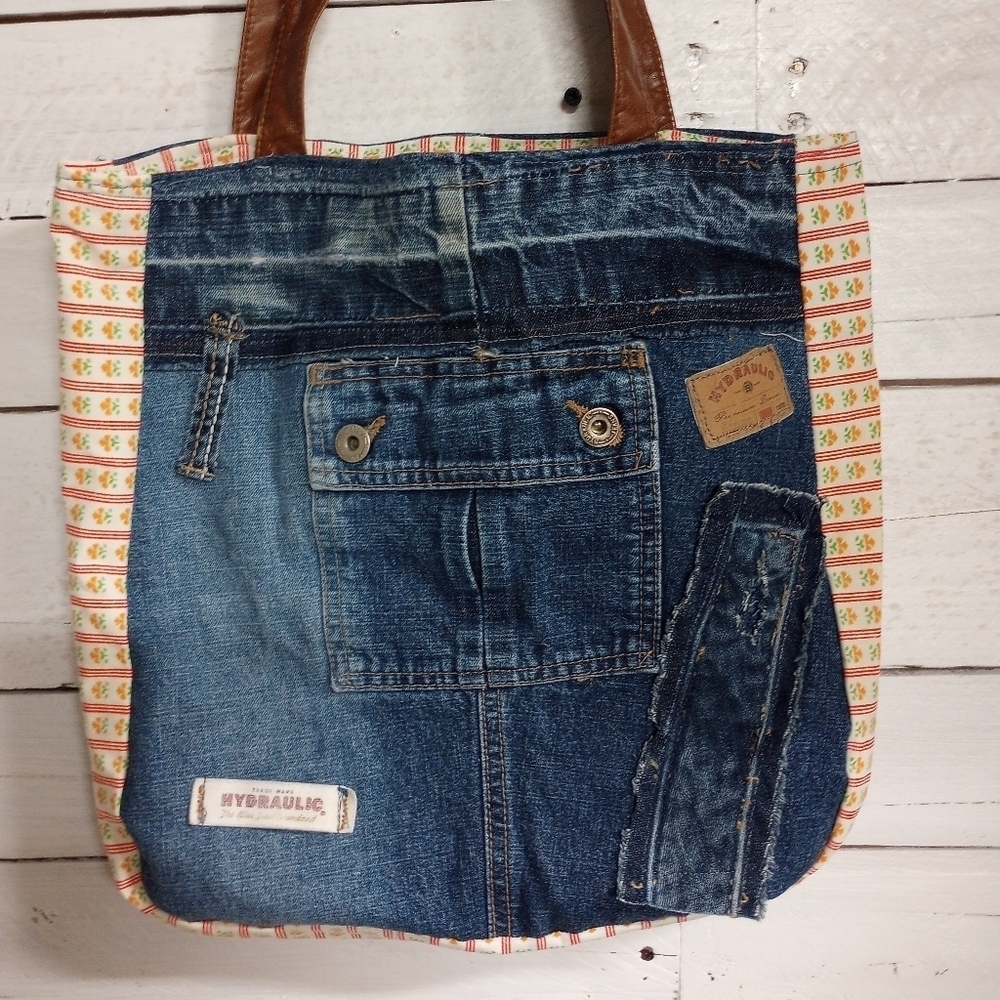 Women's Purse Handbag in Recycled Jeans and Fabric Inside Lining. Patchwork